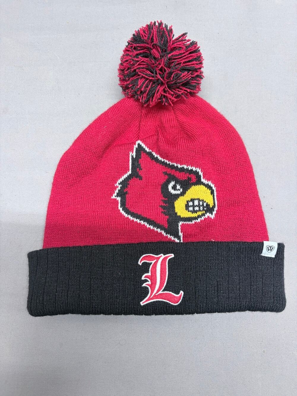 Louisville Cardinals Top of the World Cuffed Pom Beanie Hat Red Black NCAA Knit